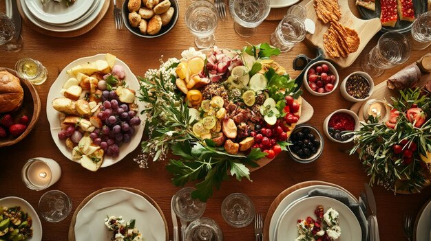 Photo imagine a table set with beautifully arranged food where each dish tells a story through its presentation