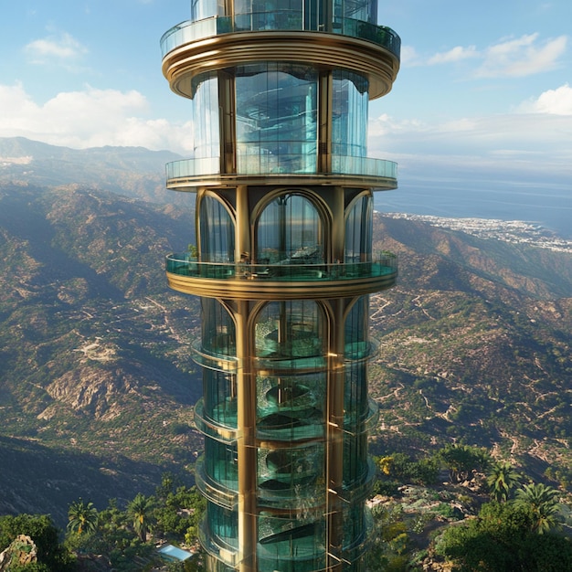 Photo imagine a tower with a series of glassbottomed observation decks at different heights