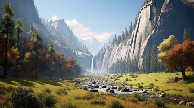 Imagine yosemite national park usa dramatic cliffs cascading Created with Generative AI technology