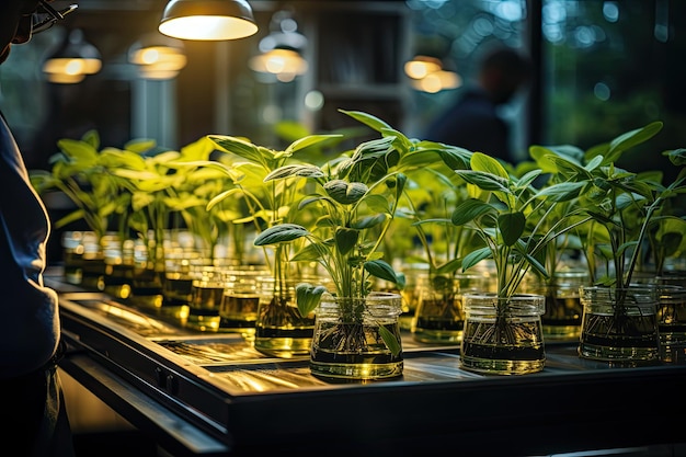 Immerse in a laboratory setting featuring fermentation reactors and scenes of plant genetic engineering Reflecting cuttingedge research in agricultural science Generative AI