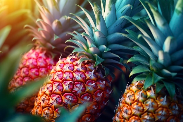 Immerse yourself in a vibrant and fun background adorned with colorful pineapples AI Generated