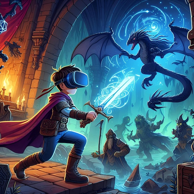 Photo immersive fantasy vr adventure with spells swords and magical creatures