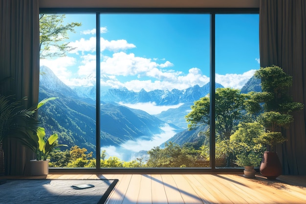 Photo immersive mountain view from cozy interior