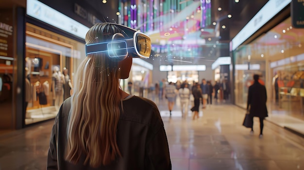 Photo immersive shopping mall with augmented reality mirrors and interactive product displays in 4k