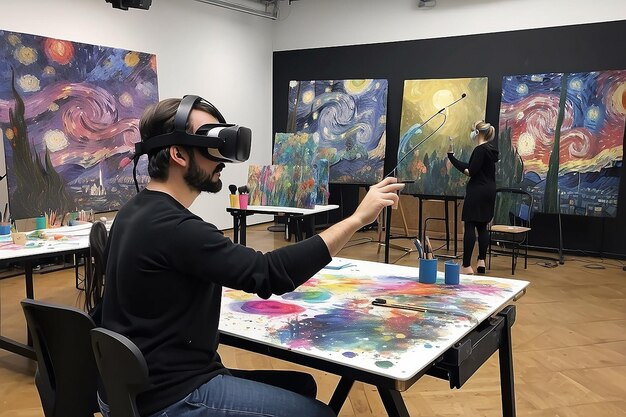 Photo immersive studio virtual reality painting for collaborative art workshops