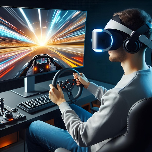 Immersive Thrills VR Racing Adventure with Futuristic Speed and Steering Controls