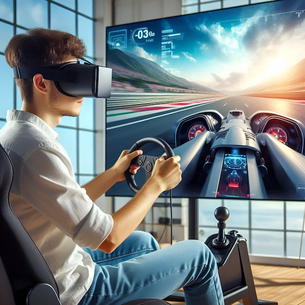 Immersive Thrills VR Racing Adventure with Futuristic Speed and Steering Controls