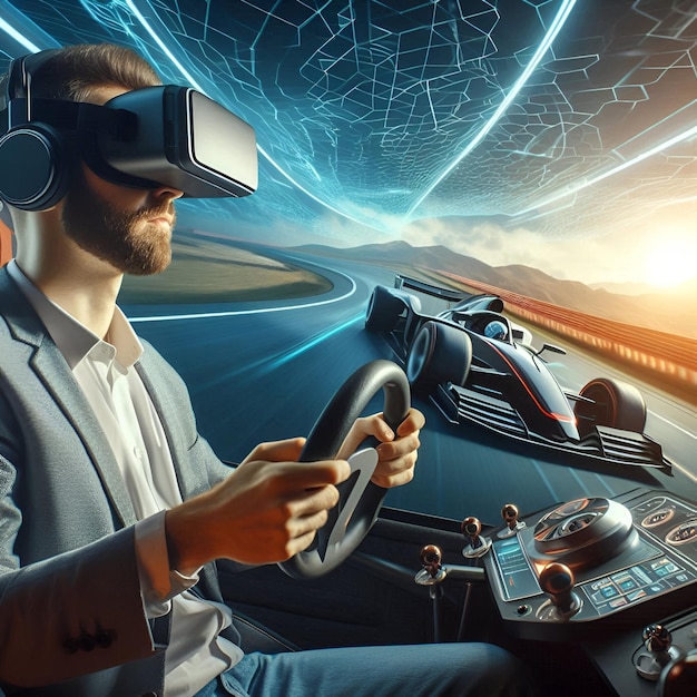 Immersive Thrills VR Racing Adventure with Futuristic Speed and Steering Controls