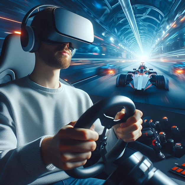 Immersive Thrills VR Racing Adventure with Futuristic Speed and Steering Controls