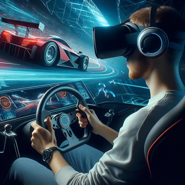 Immersive Thrills VR Racing Adventure with Futuristic Speed and Steering Controls