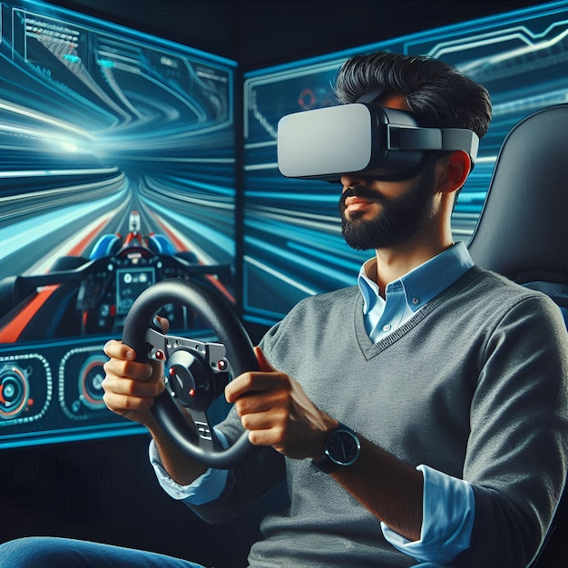 Immersive Thrills VR Racing Adventure with Futuristic Speed and Steering Controls