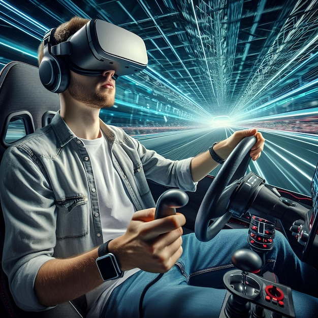 Immersive Thrills VR Racing Adventure with Futuristic Speed and Steering Controls