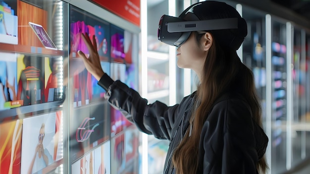 Photo immersive virtual shopping experience with data displays for retail customers