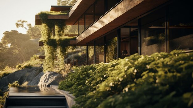 Immersive Vray Tracing Modern House In Foliagecovered Hillside