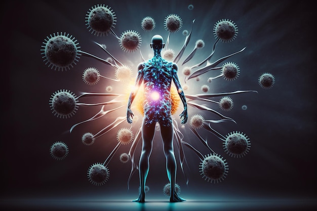 Immune system A complex network of organs cells and proteins that defends the body against infection whilst protecting the body39s own cells Virus healthy medical bacteria Generative AI