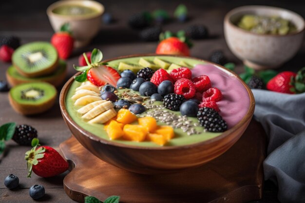 Immunityboosting smoothie bowl with fresh fruits and veggies created with generative ai