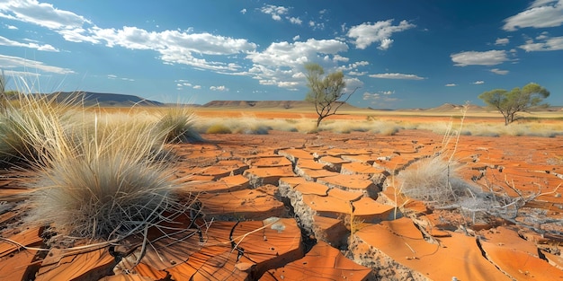 Photo impact of climate change on cracked dry outback landscape due to extreme weather concept climate change dry outback landscape extreme weather cracked land environmental impact