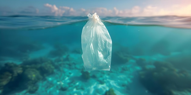 Photo impact of plastic bags polluting oceans and increasing environmental waste concept plastic pollution ocean pollution environmental impact waste management recycling