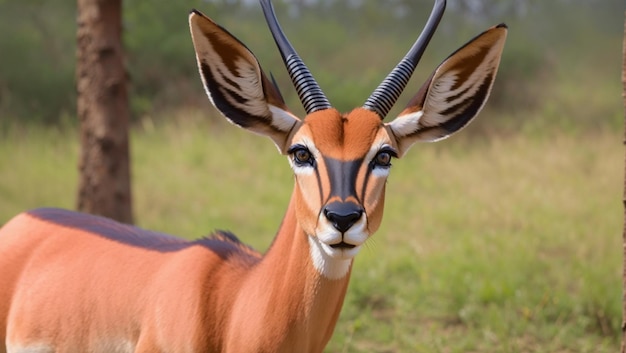 The Impala male looks at the camera and makes a noise face to face