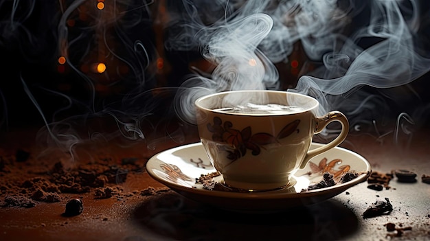 Impeccable capture of a steaming cup of coffee's aroma