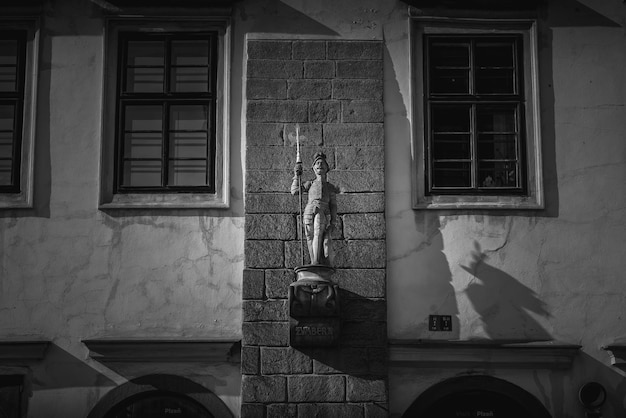 Imperial house with statue of a knight Zumbera Republic square Plzen Czech Republic