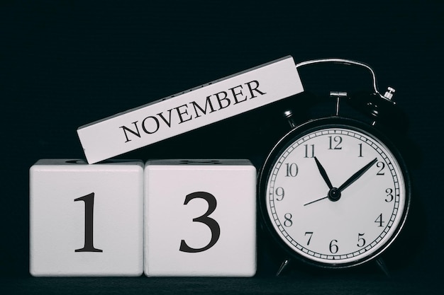 Important date and event on a black and white calendar Cube date and month day 13 November