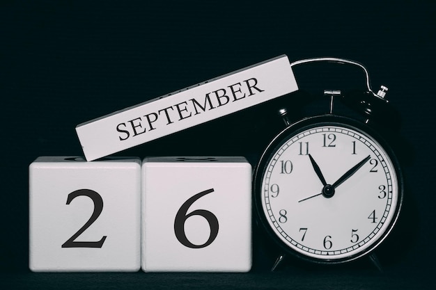 Important date and event on a black and white calendar Cube date and month day 26 September