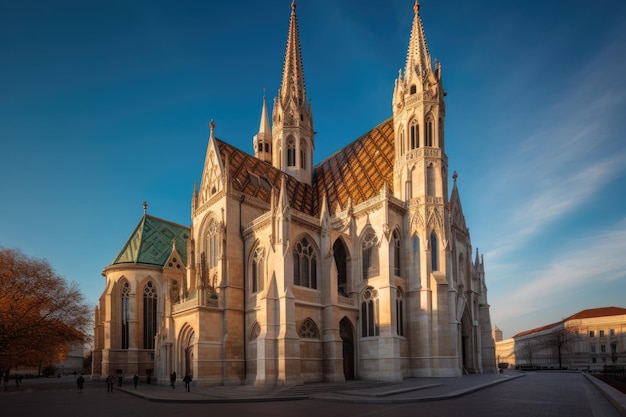 Imposing Gothic basilica colorful stained glass windows and majestic pillars generative IA