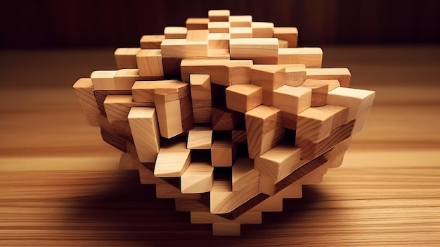 An impossible geometric puzzle made of wood create by generative AI technology