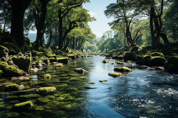 impressionist landscape of a tranquil riverbank AI generated