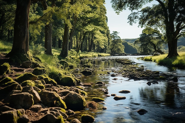 impressionist landscape of a tranquil riverbank AI generated