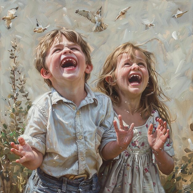 Impressionist Portrait of Joyful Children