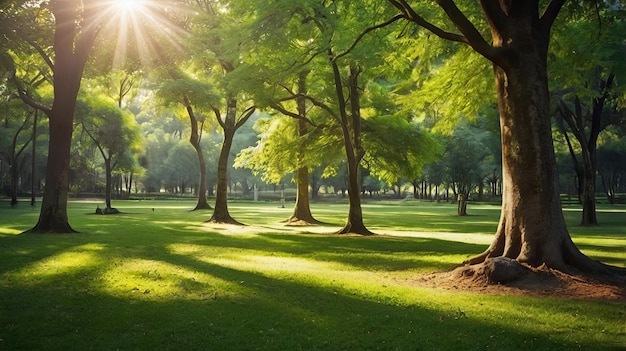 Impressionistic Green Blurred Park with Sunlight