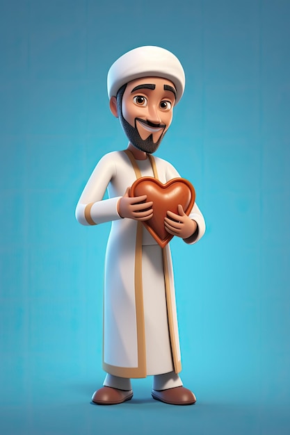 Impressive 3D Arabian male character holding a heart Generative AI