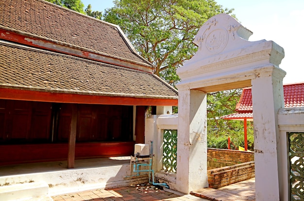 Impressive Gate to the River Pier of Wat Choeng Tha Ancient Buddhist Temple, Ayutthaya, Thailand