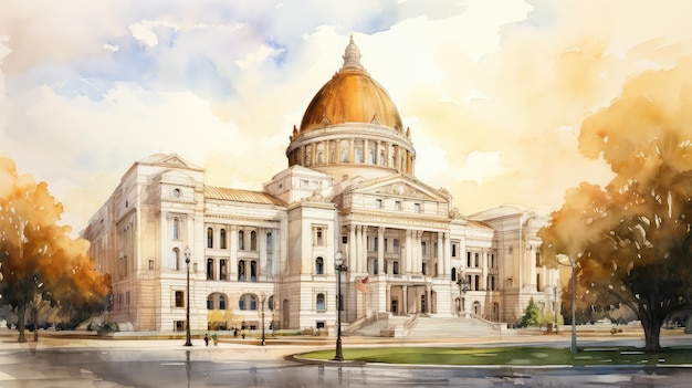 Impressive government building watercolor illustration