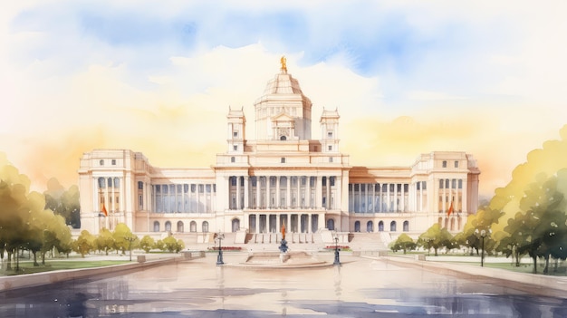 Impressive government building watercolor illustration