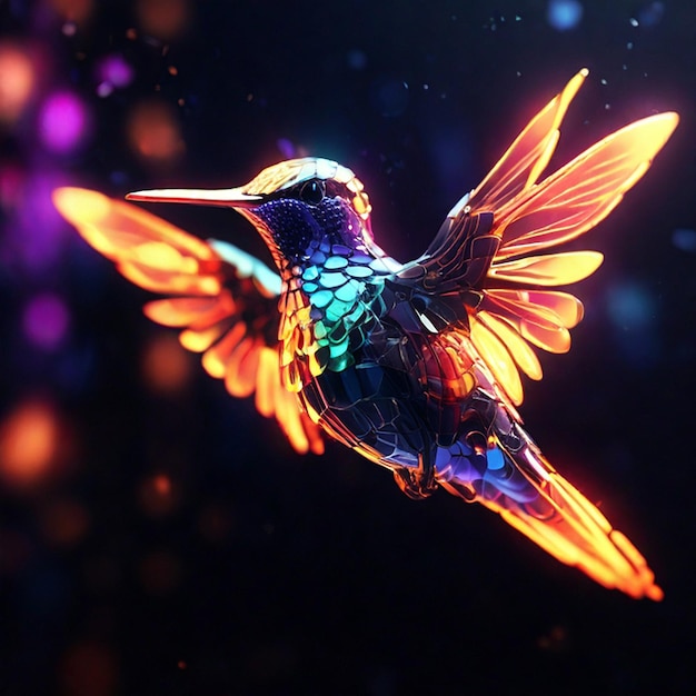 impressive hummingbird of translucent light flying in sidereal space