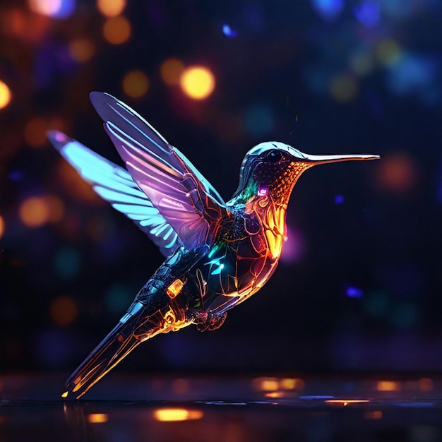 impressive hummingbird of translucent light flying in sidereal space