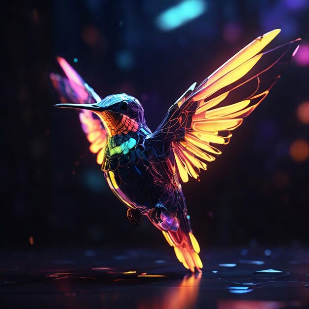 impressive hummingbird of translucent light flying in sidereal space