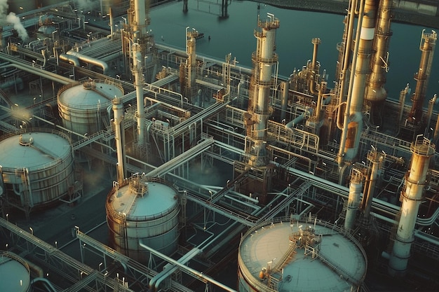 Photo impressive oil refinery with multiple storage tanks for industrial use