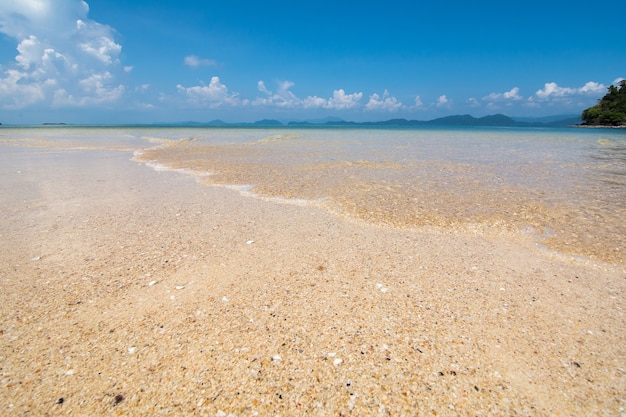 Impressive sand beach with blue sky in Thailand