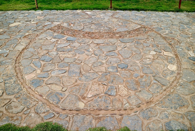 Impressive Stone Path Depicting Peruvian Vase at Chinchero Village Town Plaza in Cuzco Region Peru