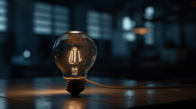 Incandescent light bulb on a dark background 3d rendering generative ai