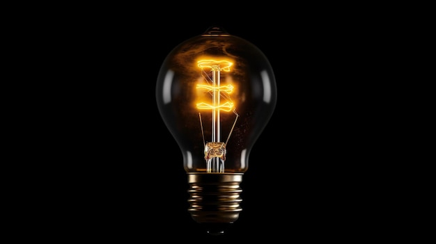 A incandescent light with voltage drop bulb on black background Generative ai