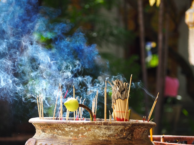 Incense burning from Buddhist ceremony 