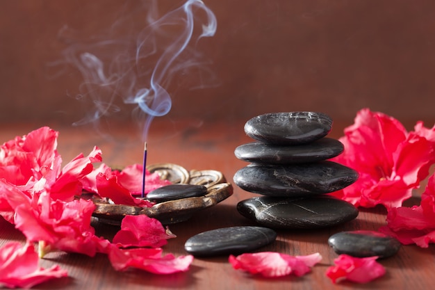 Incense sticks for aromatherapy spa azalea flowers black massage stones