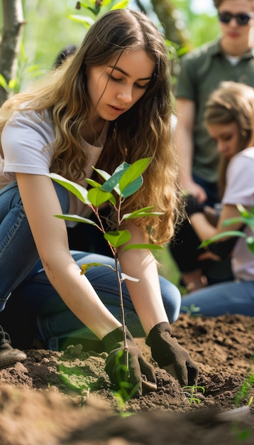 Photo inclusive community tree planting event promoting forest conservation and environmental action