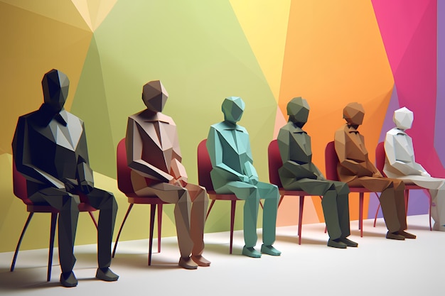 Inclusive Workplace Hiring Scene Multicultural Job Interview in LowPoly Style