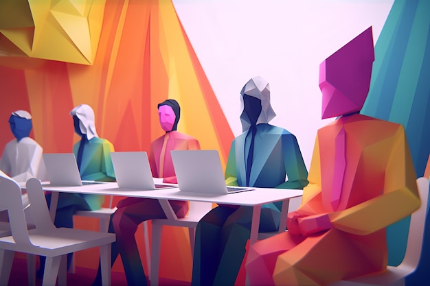 Inclusive Workplace Hiring Scene Multicultural Job Interview in LowPoly Style